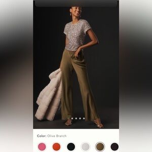 NWT retail $128 size XS Anthropologie Olive Green wide leg Satin Pants.